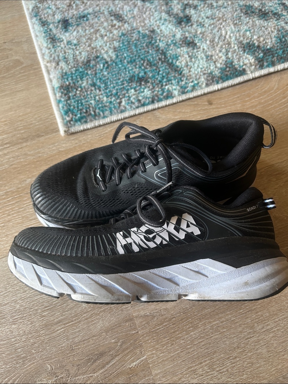 Hoka Women’s Black and White Bondi Athletic Running Shoes 7.5